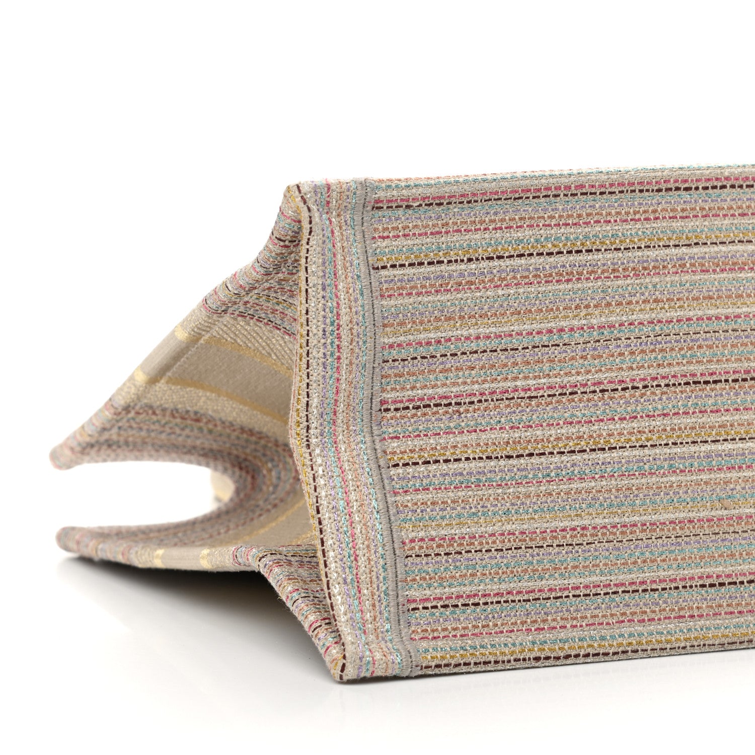Christian Dior Canvas Embroidered Medium Stripes Book Tote Beige Multicolor 9 of 10