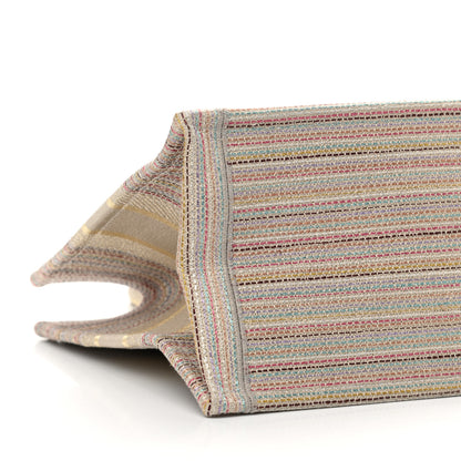 Christian Dior Canvas Embroidered Medium Stripes Book Tote Beige Multicolor 9 of 10