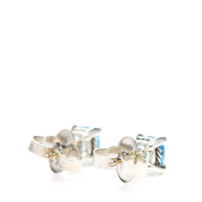 David Yurman Sterling Silver Diamond Blue Topaz 6mm Chatelaine Earrings 3 of 4