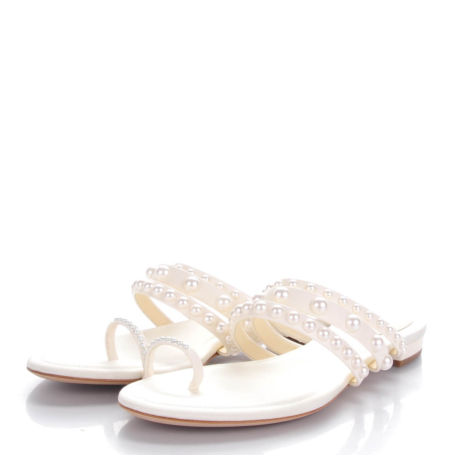 Chanel Lambskin Pearl Sandals 40 White 4 of 10