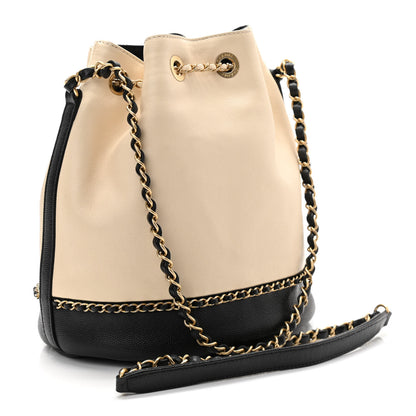 Chanel Lambskin Caviar Lovely Chains Drawstring Bag Beige Black 3 of 10