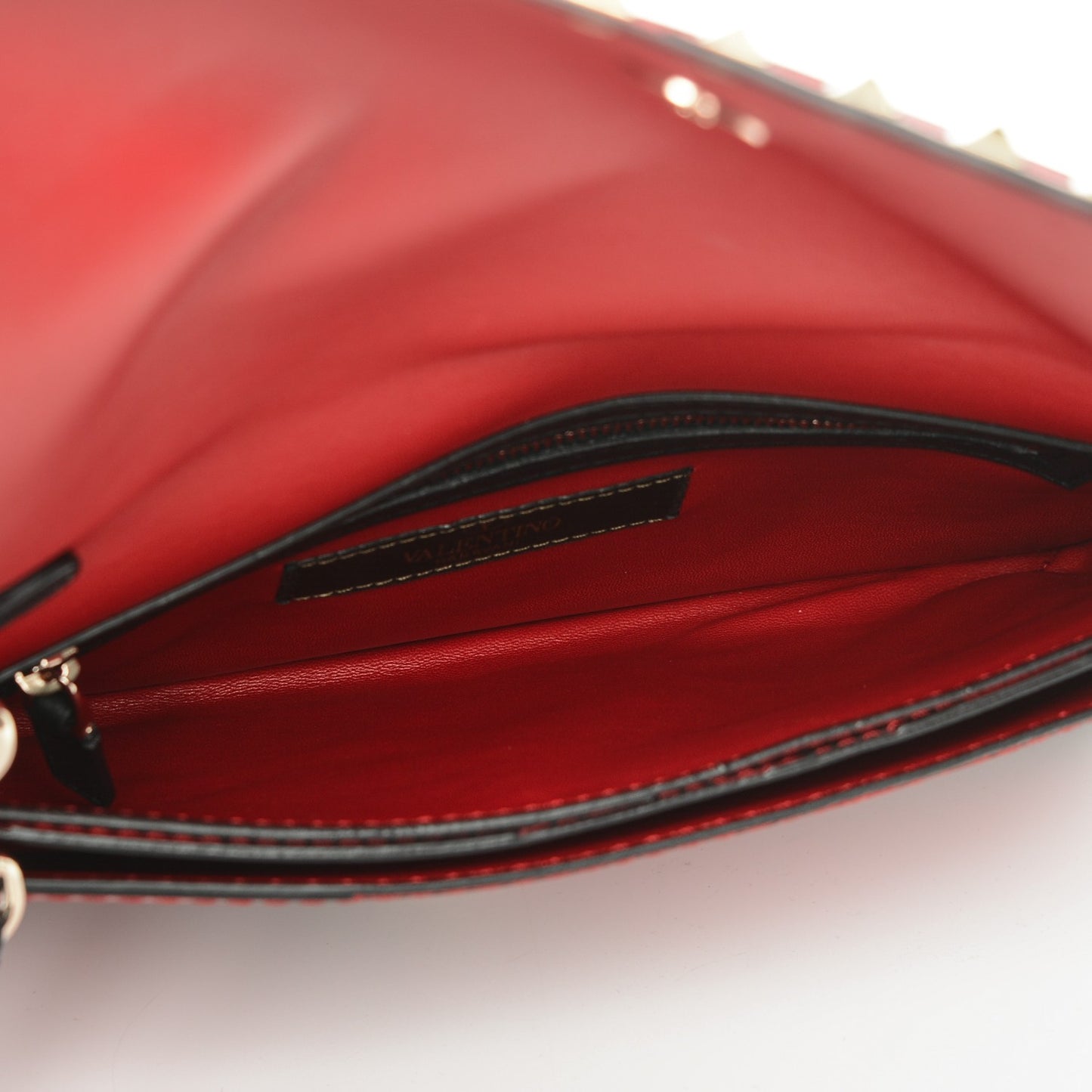 Nappa Canvas Camouflage Rockstud Wristlet Clutch Red Black