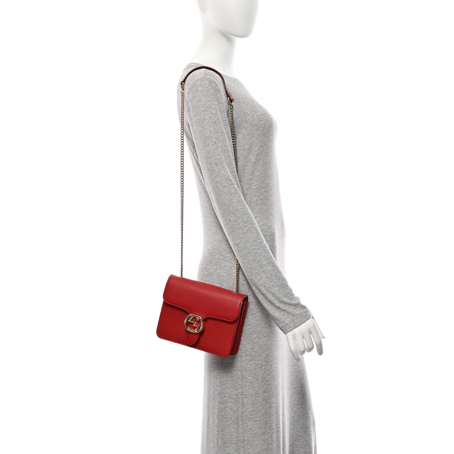Gucci Dollar Calfskin Small Interlocking G Shoulder Bag Red 2 of 11