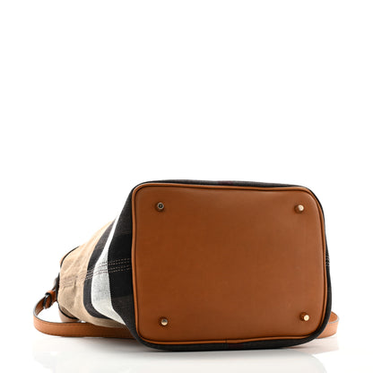 Burberry Grainy Calfskin Canvas Mega Check Medium Ashby Tassel Hobo Saddle Brown 5 of 12
