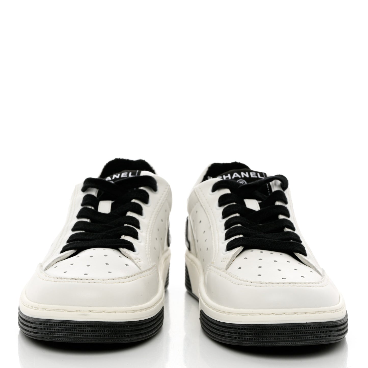Calfskin Womens Logo Sneakers 37.5 White Black