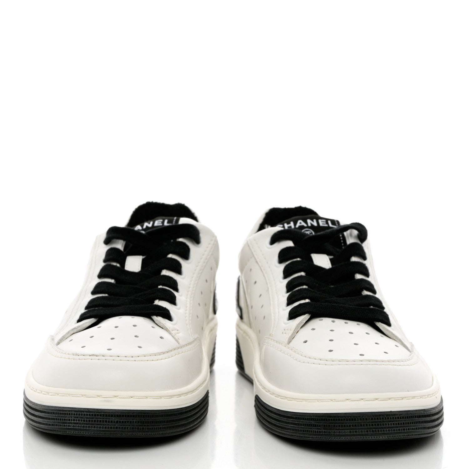 Chanel Calfskin Womens Logo Sneakers 37.5 White Black 2 of 11