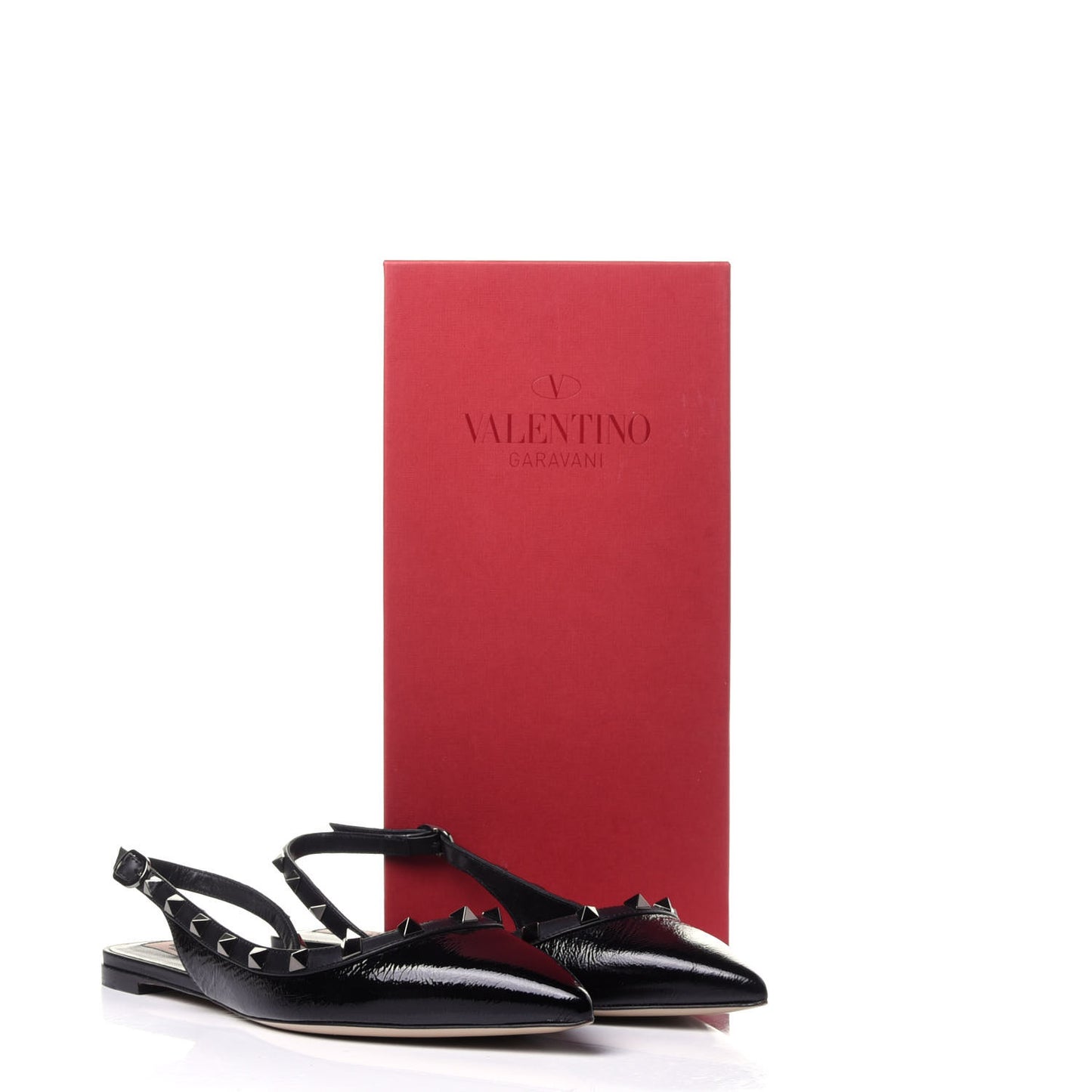 Patent Rockstud Slingback Flats 39 Black