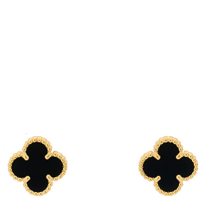 Van Cleef & Arpels 18K Yellow Gold Black Onyx Sweet Alhambra Earrings 1 of 5