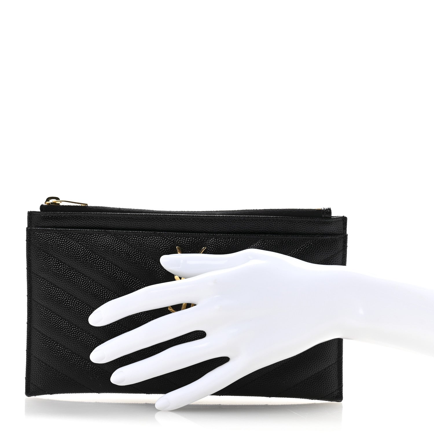 Saint Laurent Grain De Poudre Chevron Monogram Bill Pouch Black 2 of 11