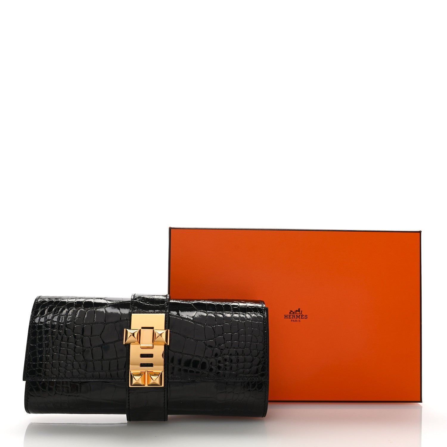 Hermes Shiny Alligator Medor Clutch 23 Black 8 of 8
