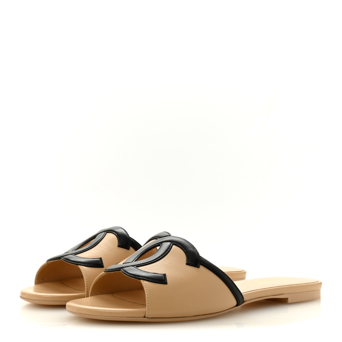Lambskin CC Cutout Sandal Mules 39 Beige Black