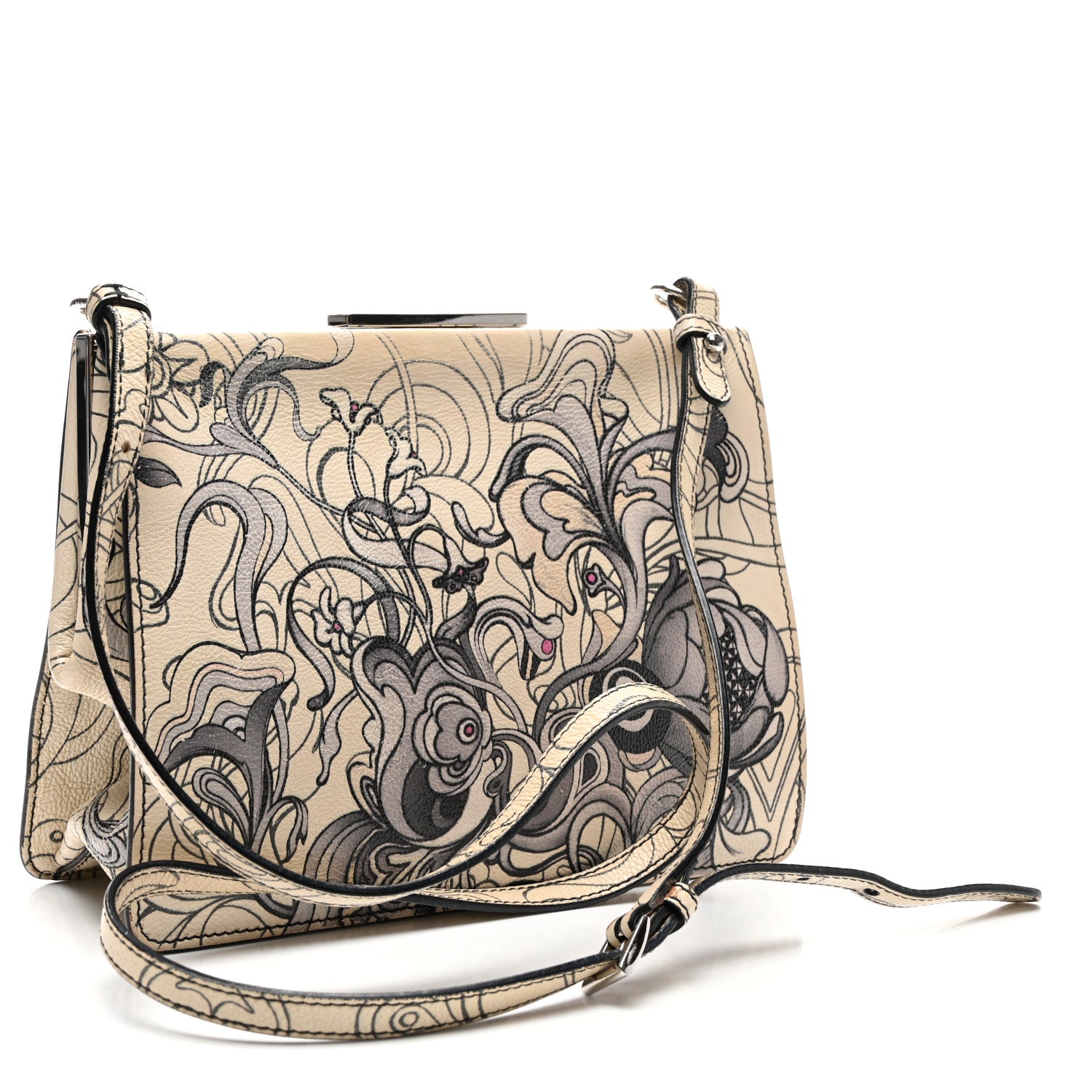 Prada X JAMES JEAN Glace Calfskin Rabbit Print Shoulder Bag Opaline 3 of 10