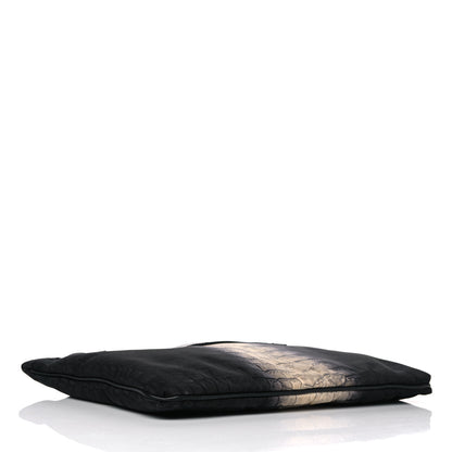 Fendi Canvas Calfskin Crocodile Printed Pouch Clutch Black Multicolor 3 of 12