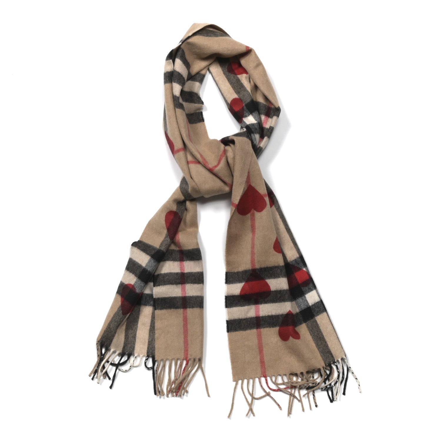Burberry Cashmere Giant Heart Fringe Scarf Camel 1 of 4