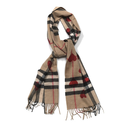 Burberry Cashmere Giant Heart Fringe Scarf Camel 1 of 4