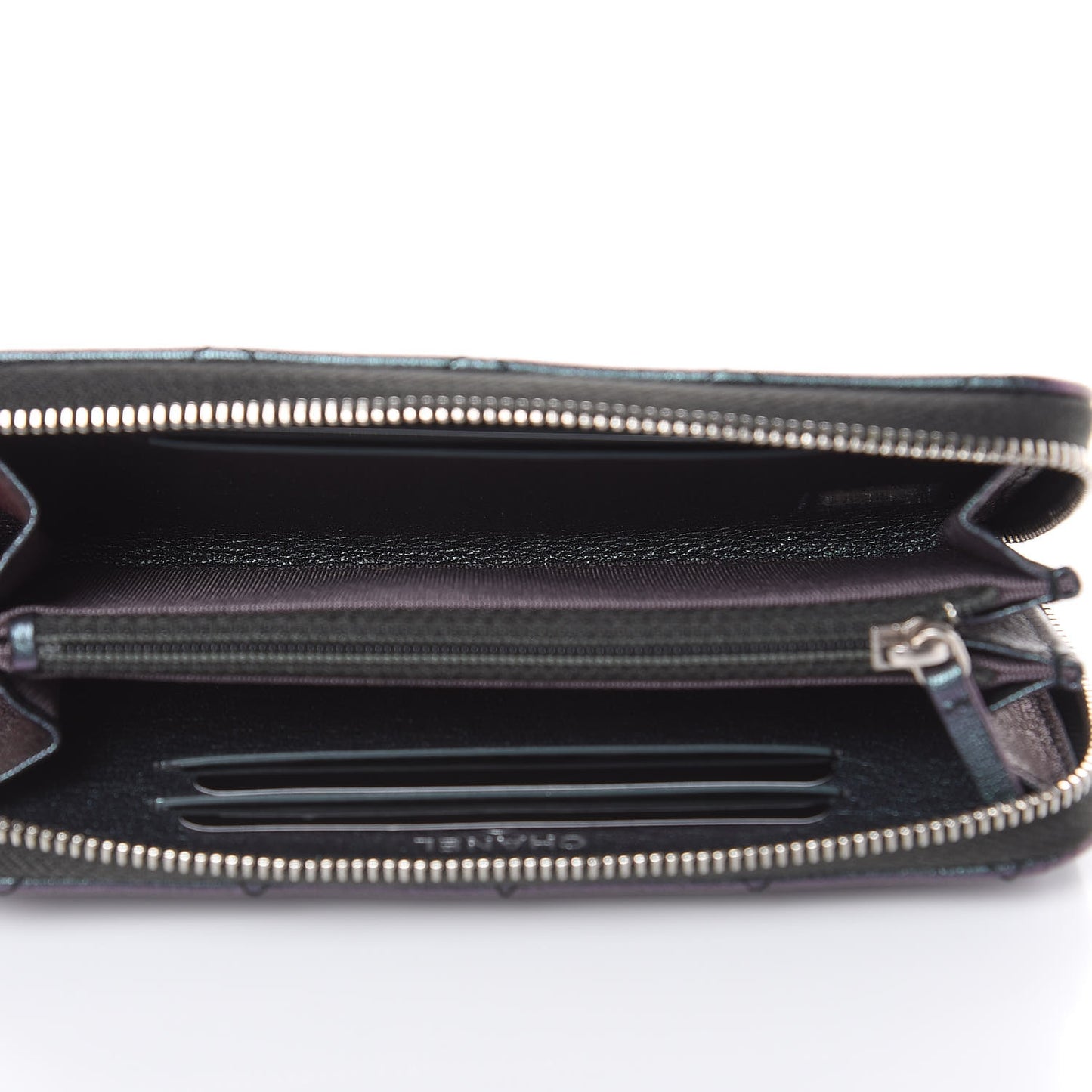 Iridescent Goatskin Quilted Small Zip Around Wallet Purple