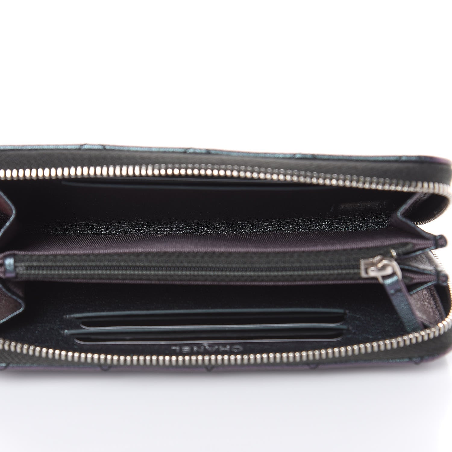 Chanel Iridescent Goatskin Quilted Small Zip Around Wallet Purple 5 of 8