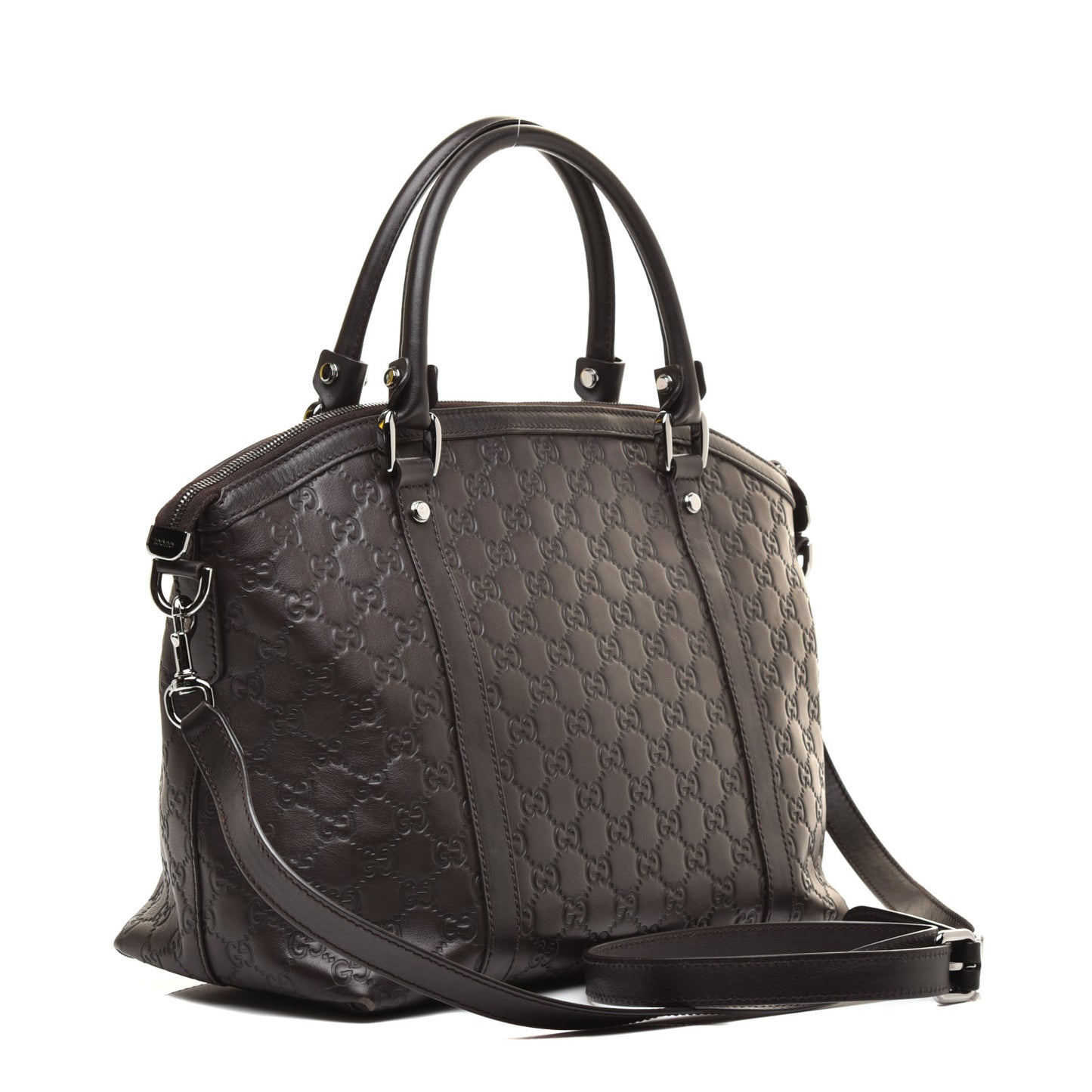 Guccissima Medium GG Charm Dome Satchel Dark Brown