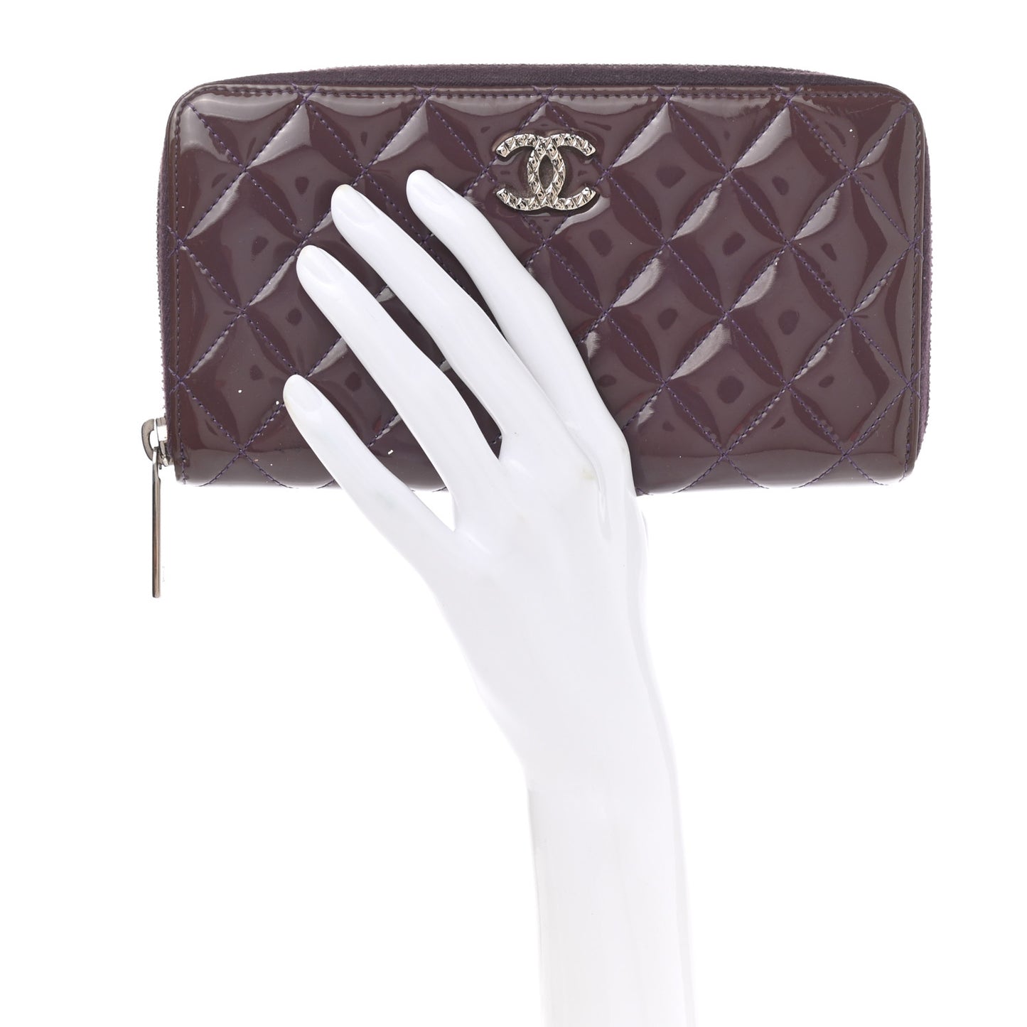 Patent Quilted Brilliant Zip Around Wallet Purple