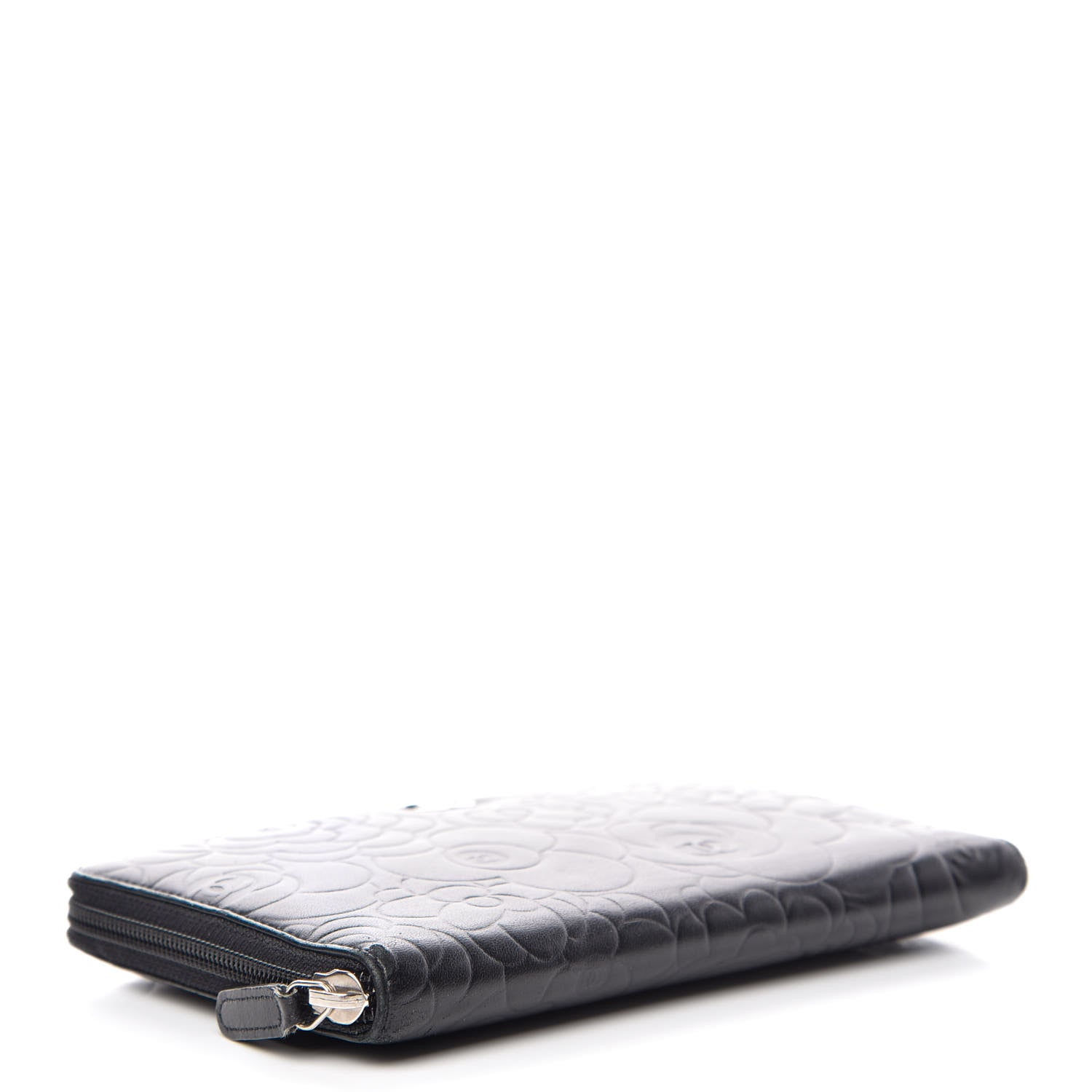 Chanel Lambskin Camellia Embossed Zip Around Organizer Wallet Black 4 of 10