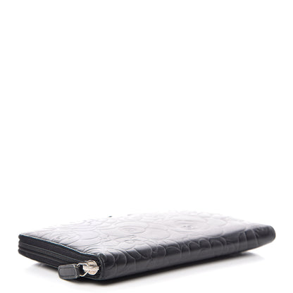 Chanel Lambskin Camellia Embossed Zip Around Organizer Wallet Black 4 of 10