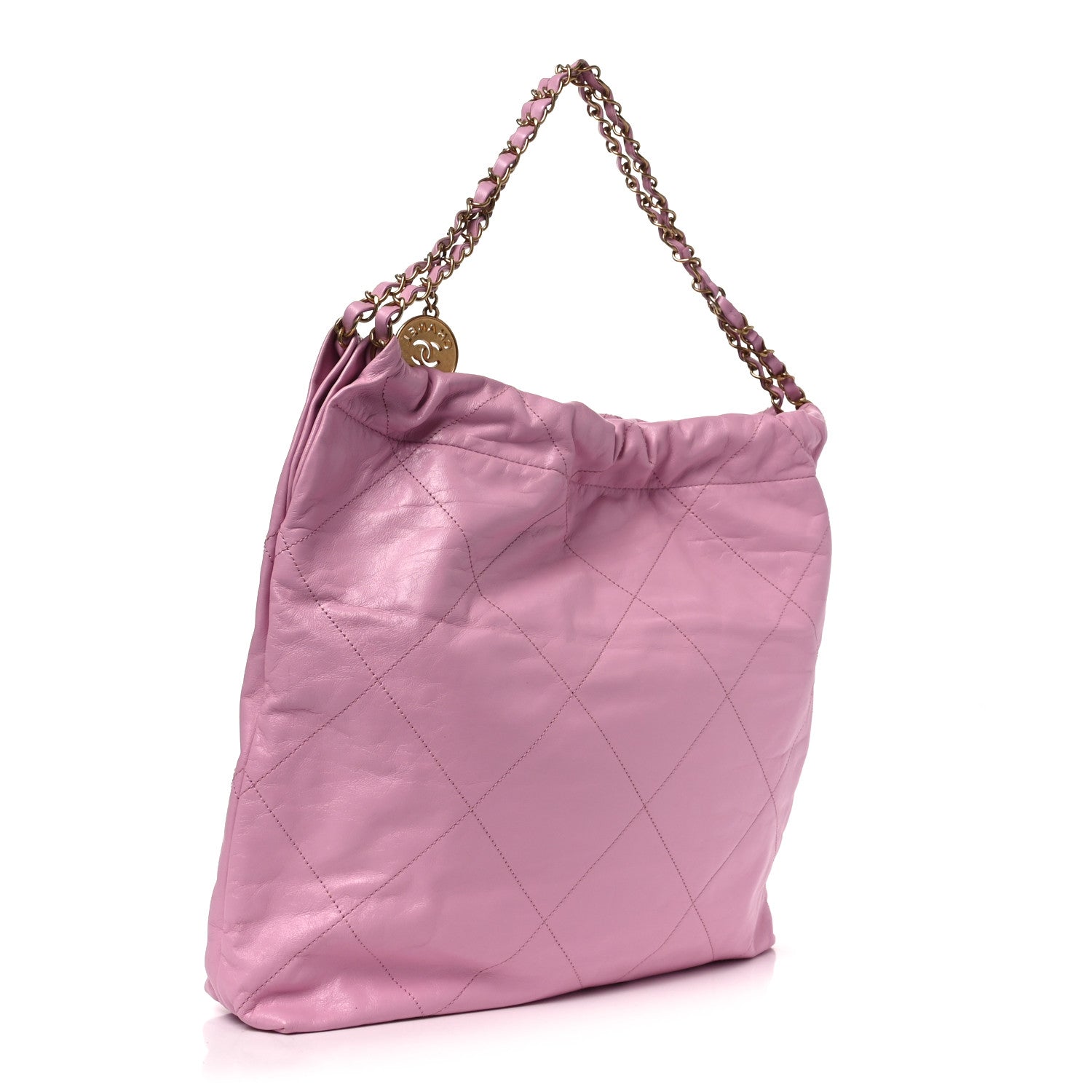 Chanel Shiny Calfskin Quilted Chanel 22 Drawstring Bag Pink 4 of 11