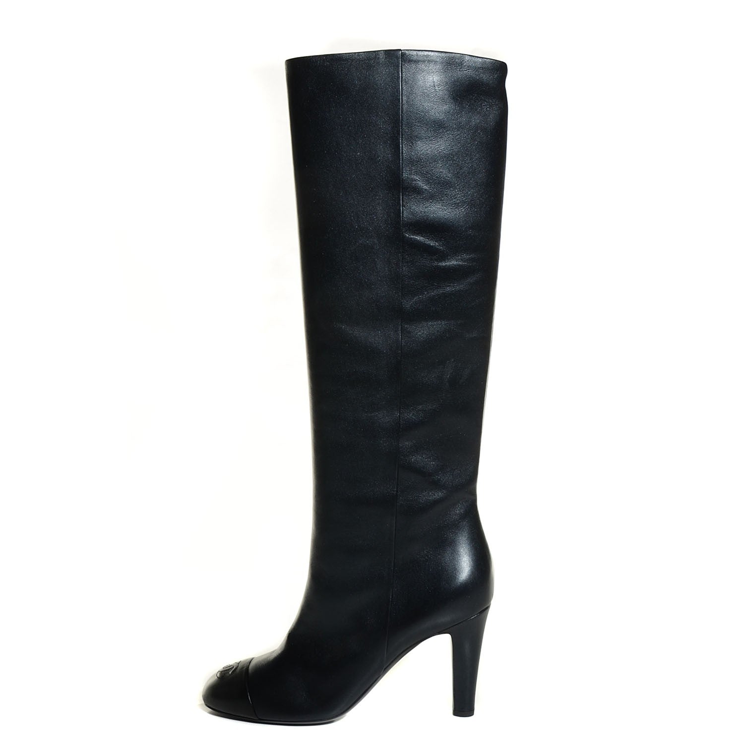 Chanel Lambskin CC Cap Toe Knee High Boots 41.5 Black 1 of 7