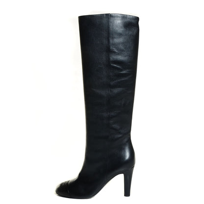 Chanel Lambskin CC Cap Toe Knee High Boots 41.5 Black 1 of 7