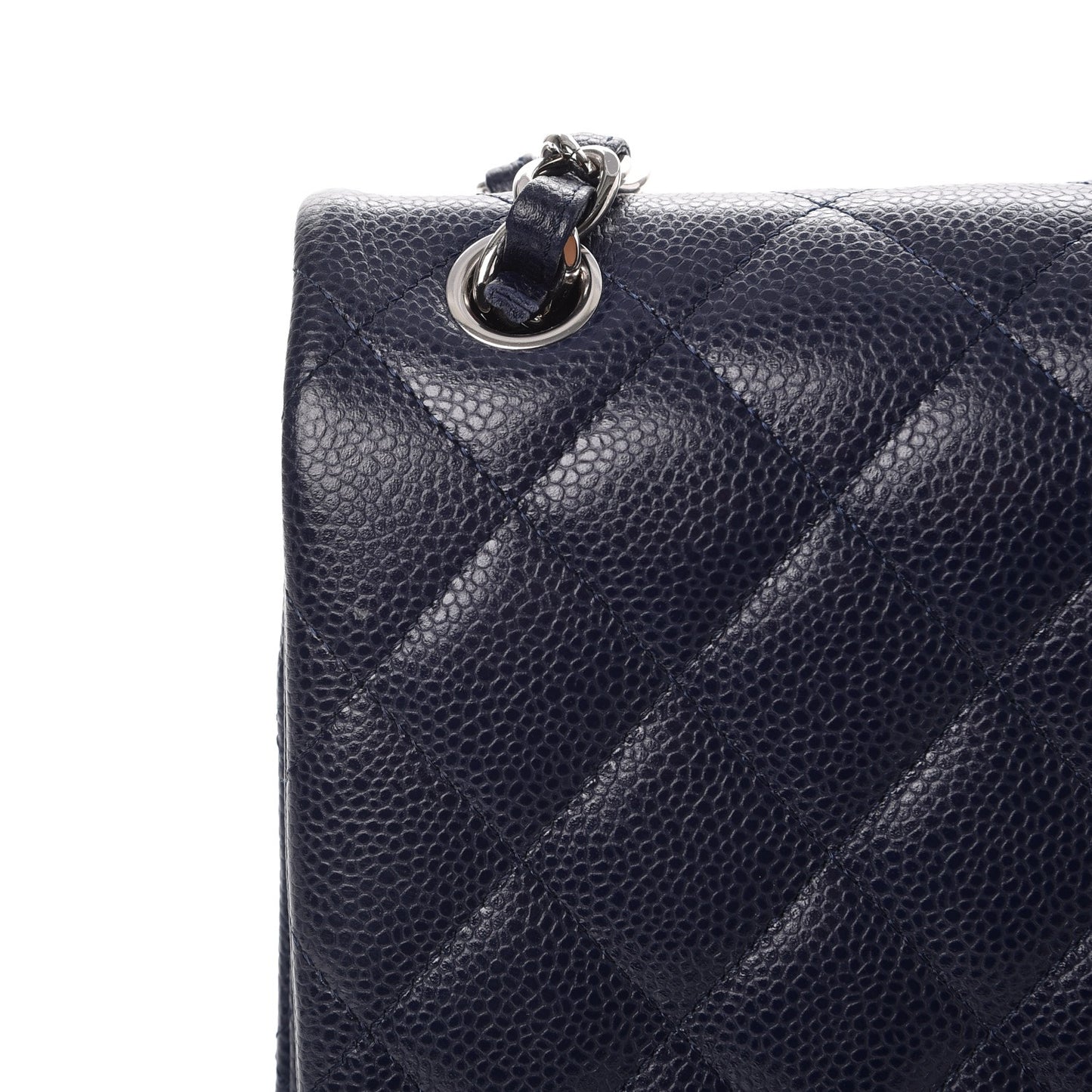 Caviar Quilted Jumbo Double Flap Navy Blue