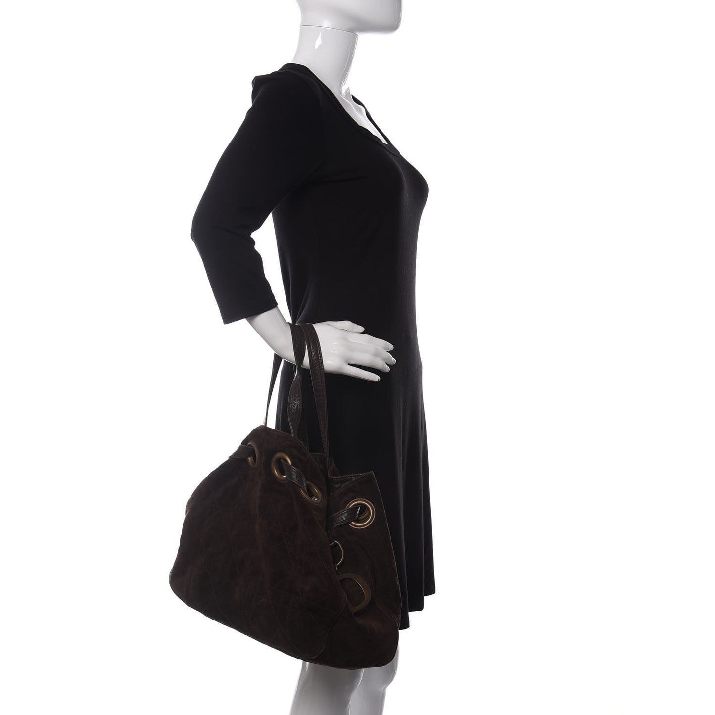 Suede Cannage Drawstring Bag Brown