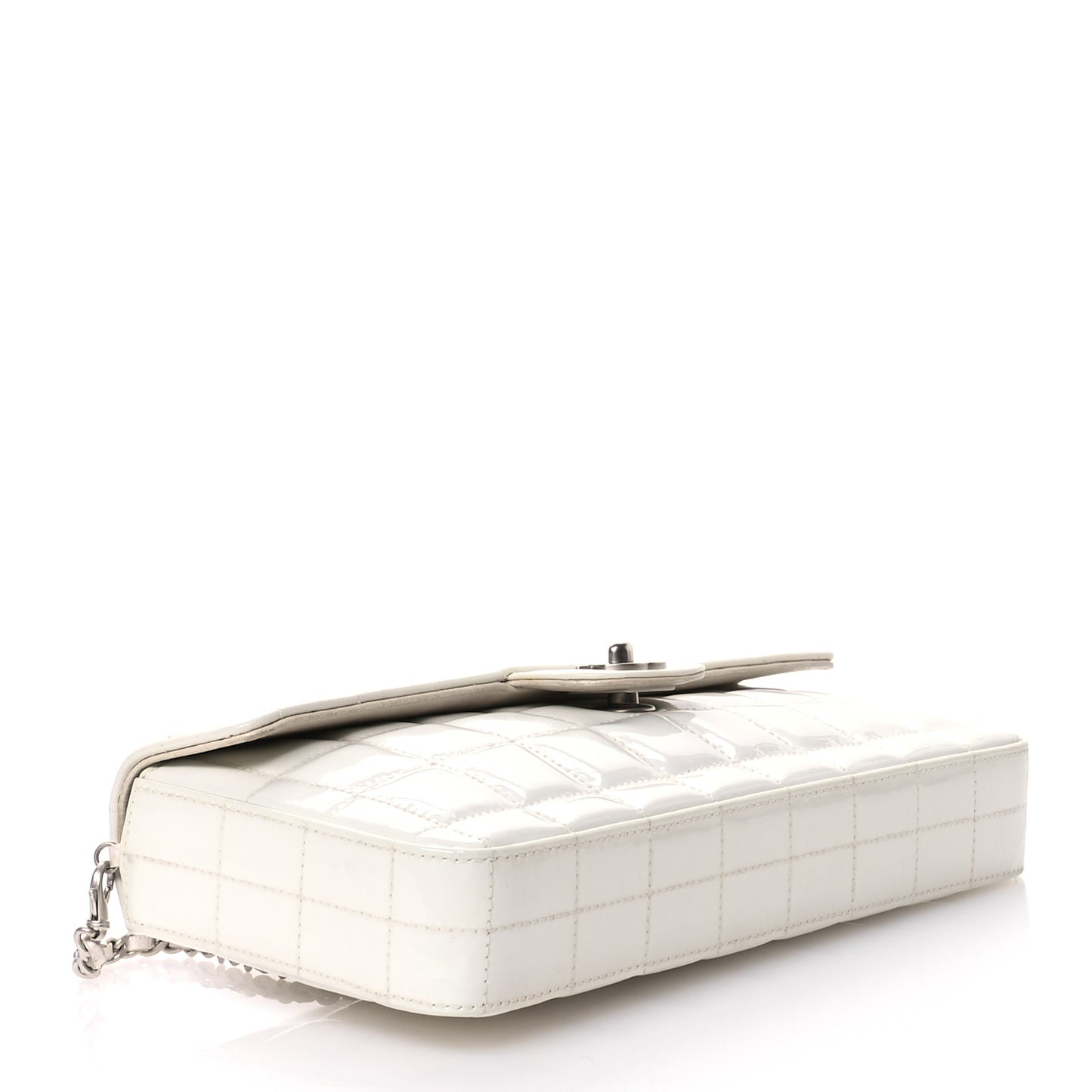 Patent Quilted East West Chocolate Bar Flap White