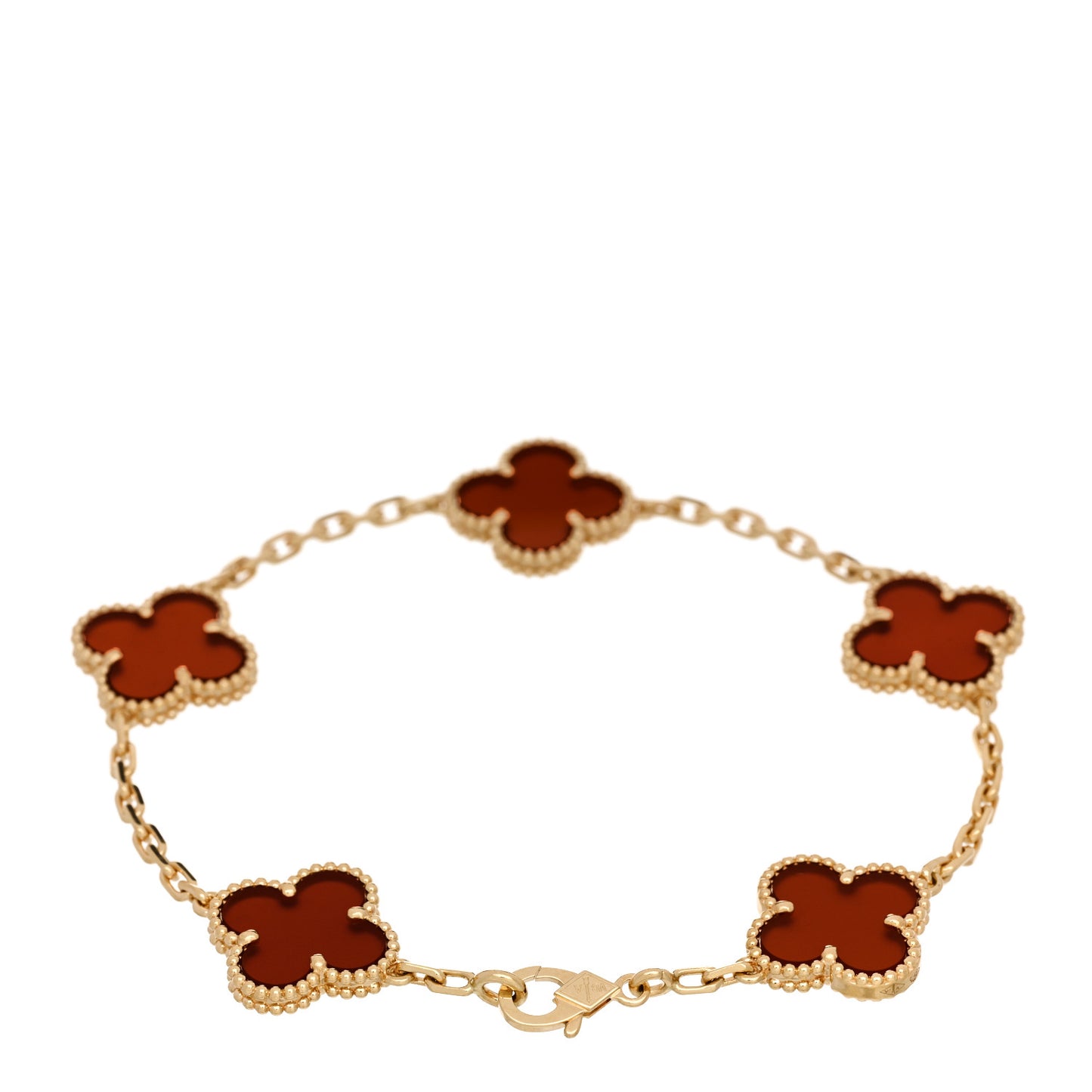 18K Yellow Gold Carnelian 5 Motifs Vintage Alhambra Bracelet