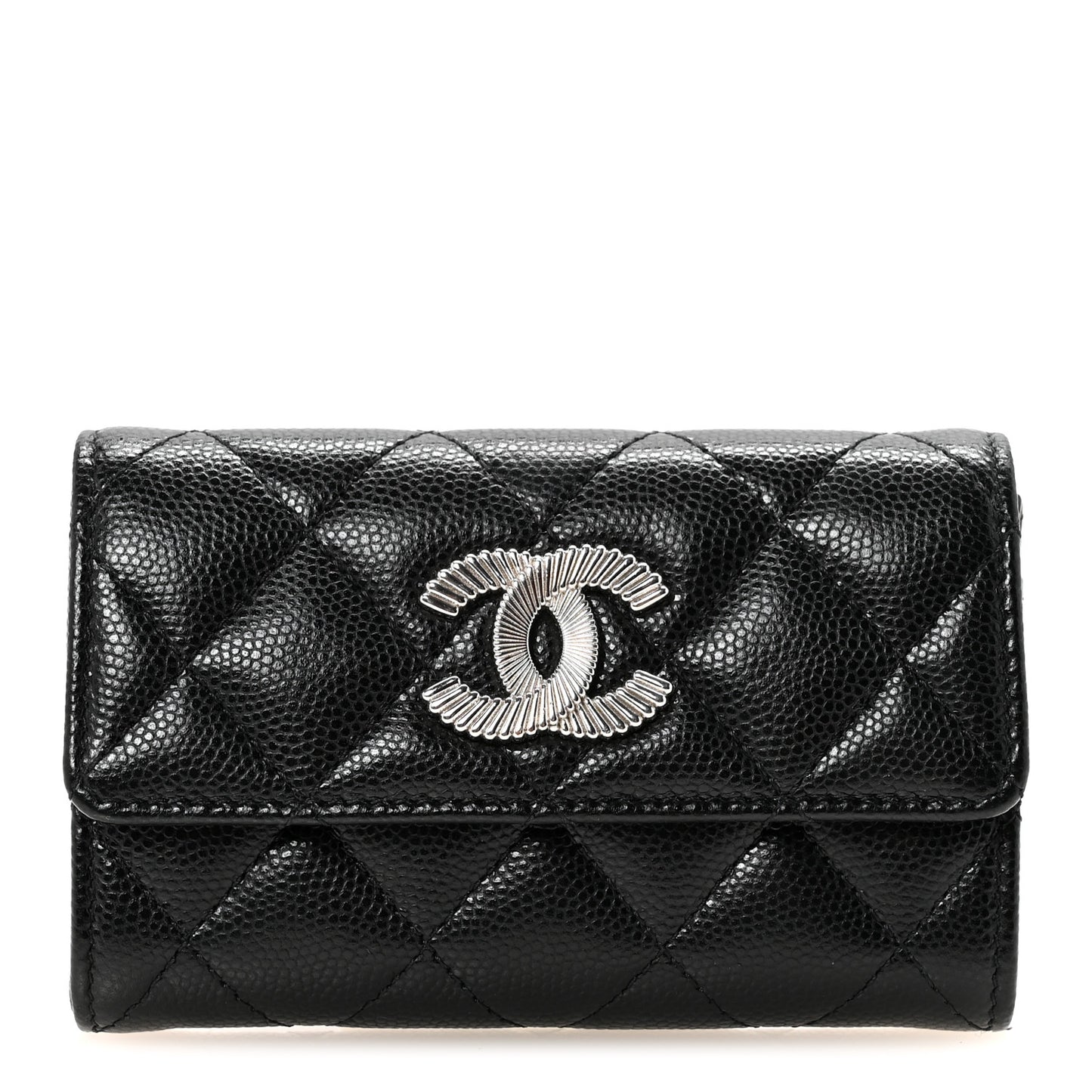 Caviar Quilted CC Flap Card Holder Black
