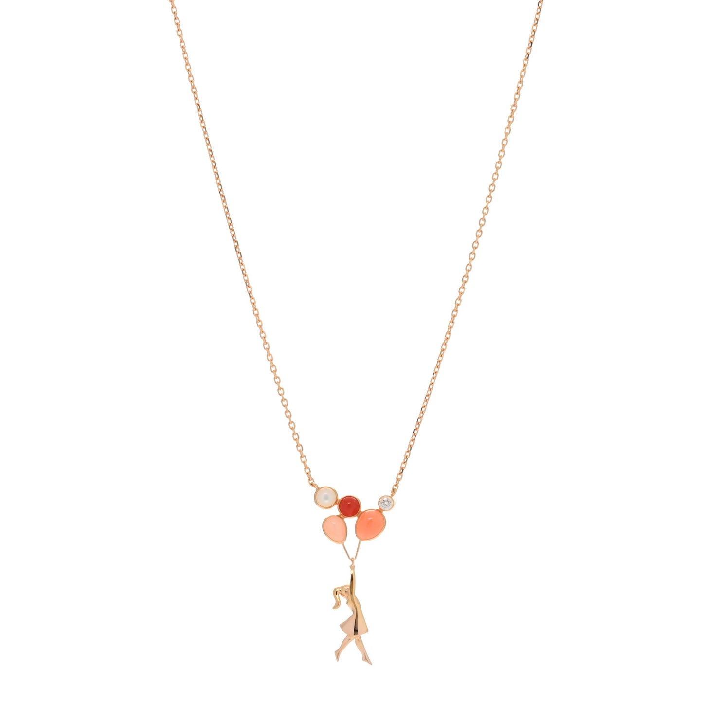 18K Rose Gold Diamond Coral Mother of Pearl Mercredi a Paris Necklace