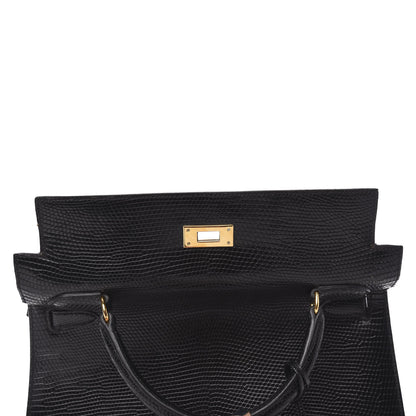 Hermes Lizard Kelly Sellier 32 Black 17 of 35