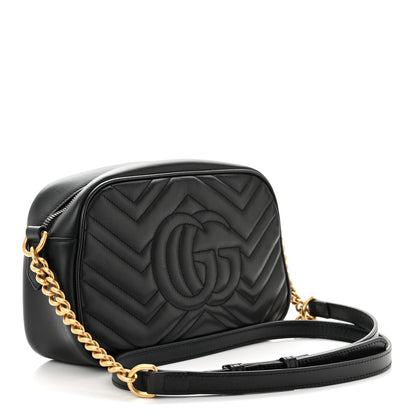 Gucci Calfskin Matelasse Small GG Marmont Chain Shoulder Bag Black 3 of 9