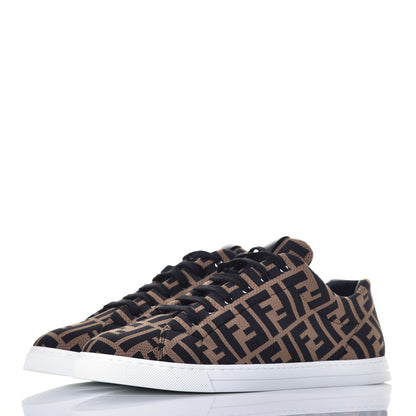 Fendi Tech Fabric FF Mens Lace Up Low Top Sneakers 7 Tobacco Black 3 of 9
