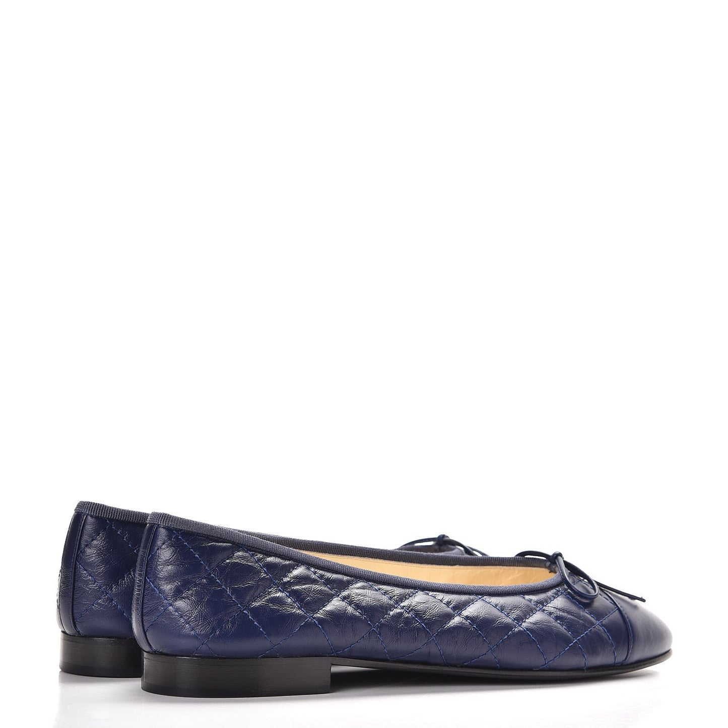 Aged Calfskin Quilted Cap Toe Ballerina Flats 39.5 Navy