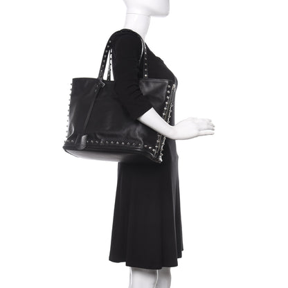 Alexander McQueen Pebbled Calfskin Skull Studded Padlock Tote Black 2 of 11