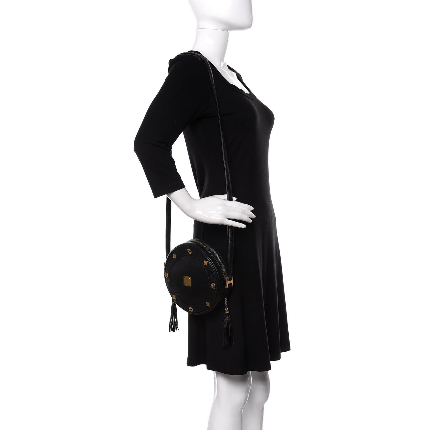 Grained Calfskin Studded Heritage Tambourine Black