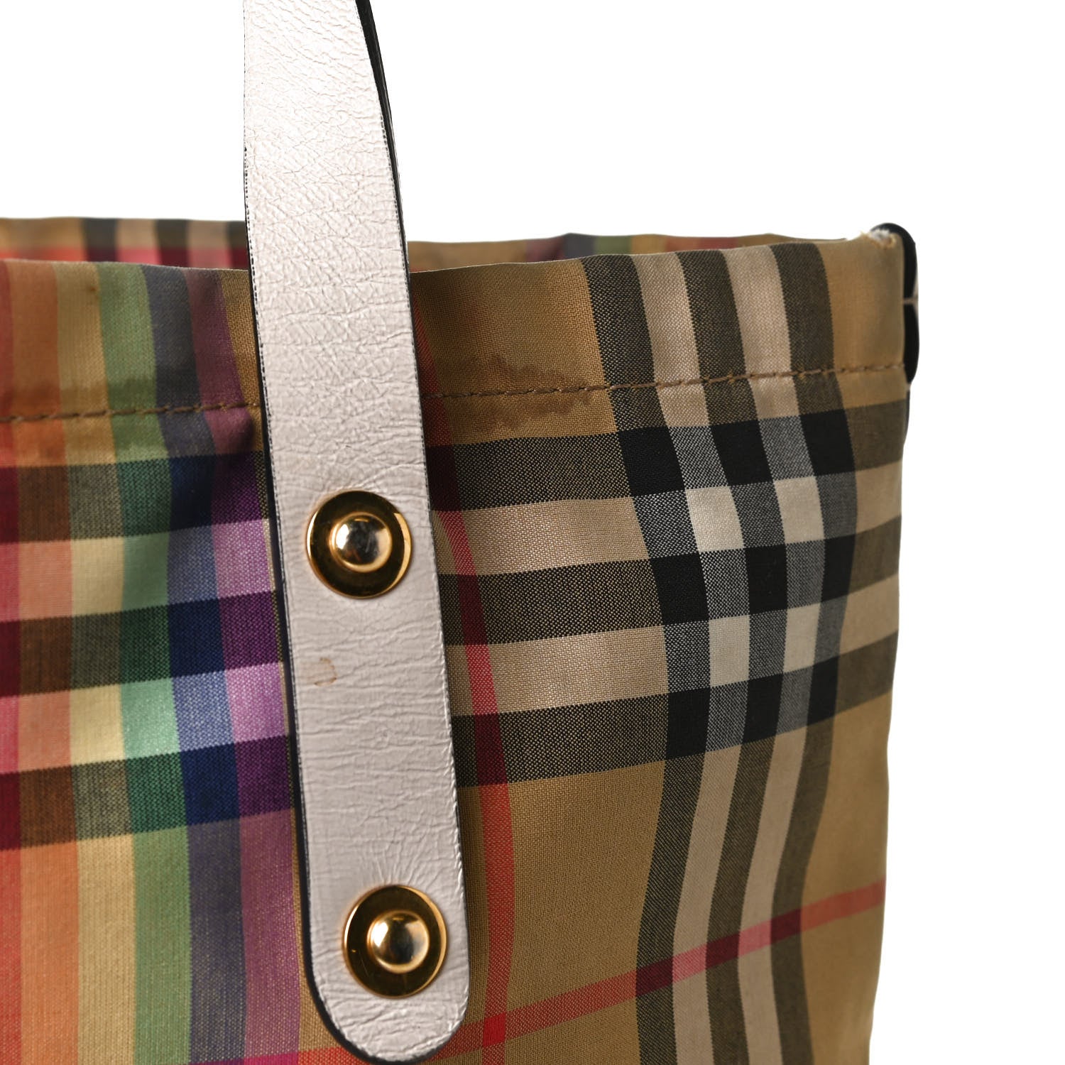 Burberry Vintage Rainbow Check Shopper Tote White 15 of 17