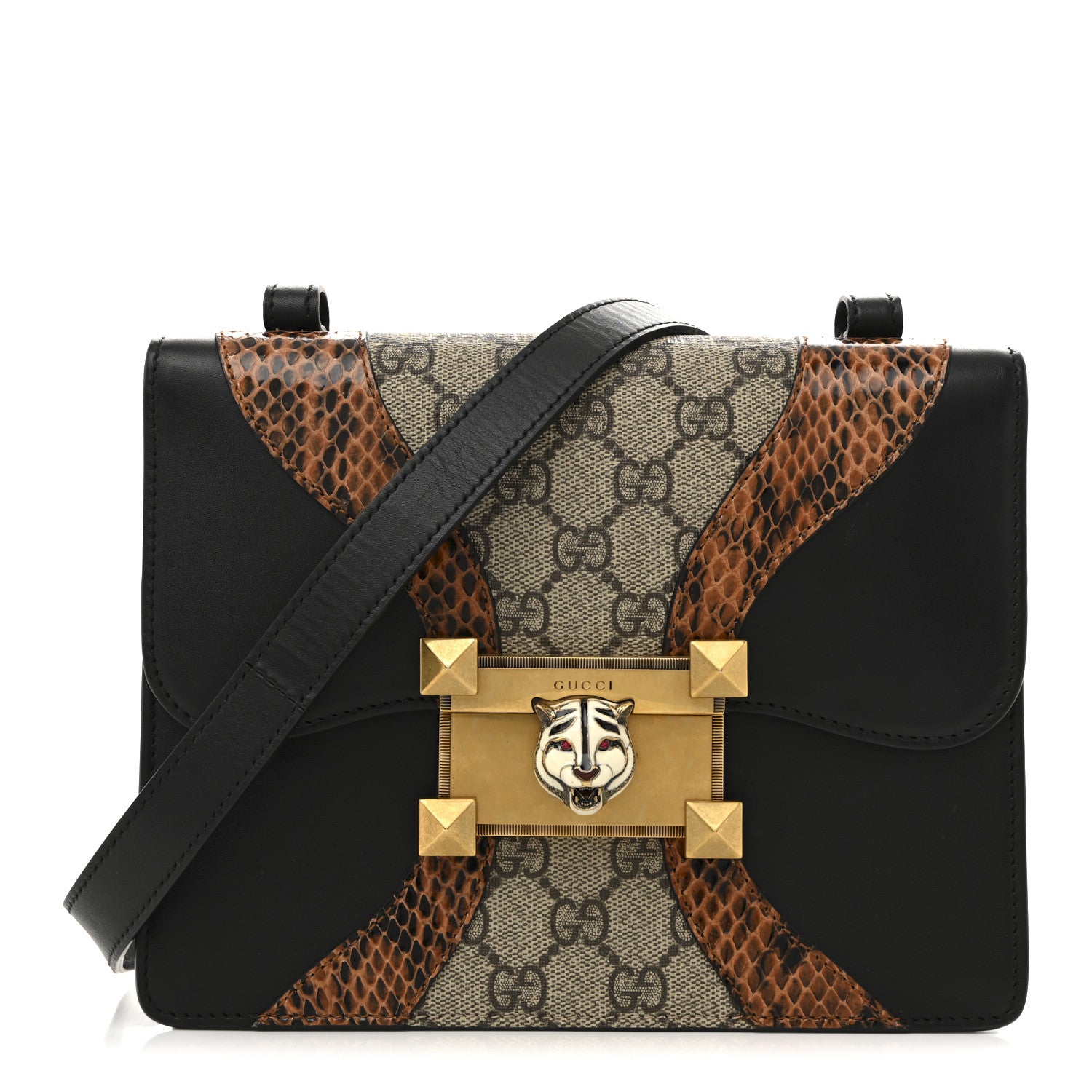 Gucci Nappa Elaphe GG Supreme Monogram Medium Osiride Shoulder Bag Black Bright Cuir Beige Ebony 1 of 15