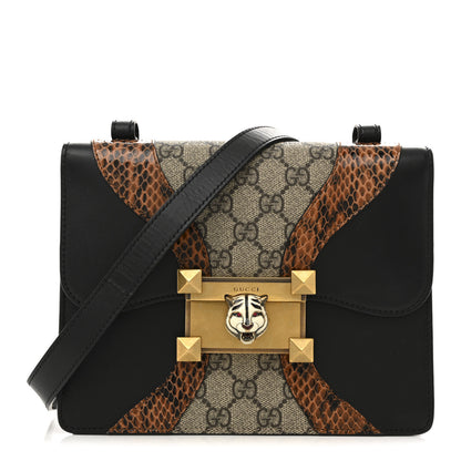 Gucci Nappa Elaphe GG Supreme Monogram Medium Osiride Shoulder Bag Black Bright Cuir Beige Ebony 1 of 15