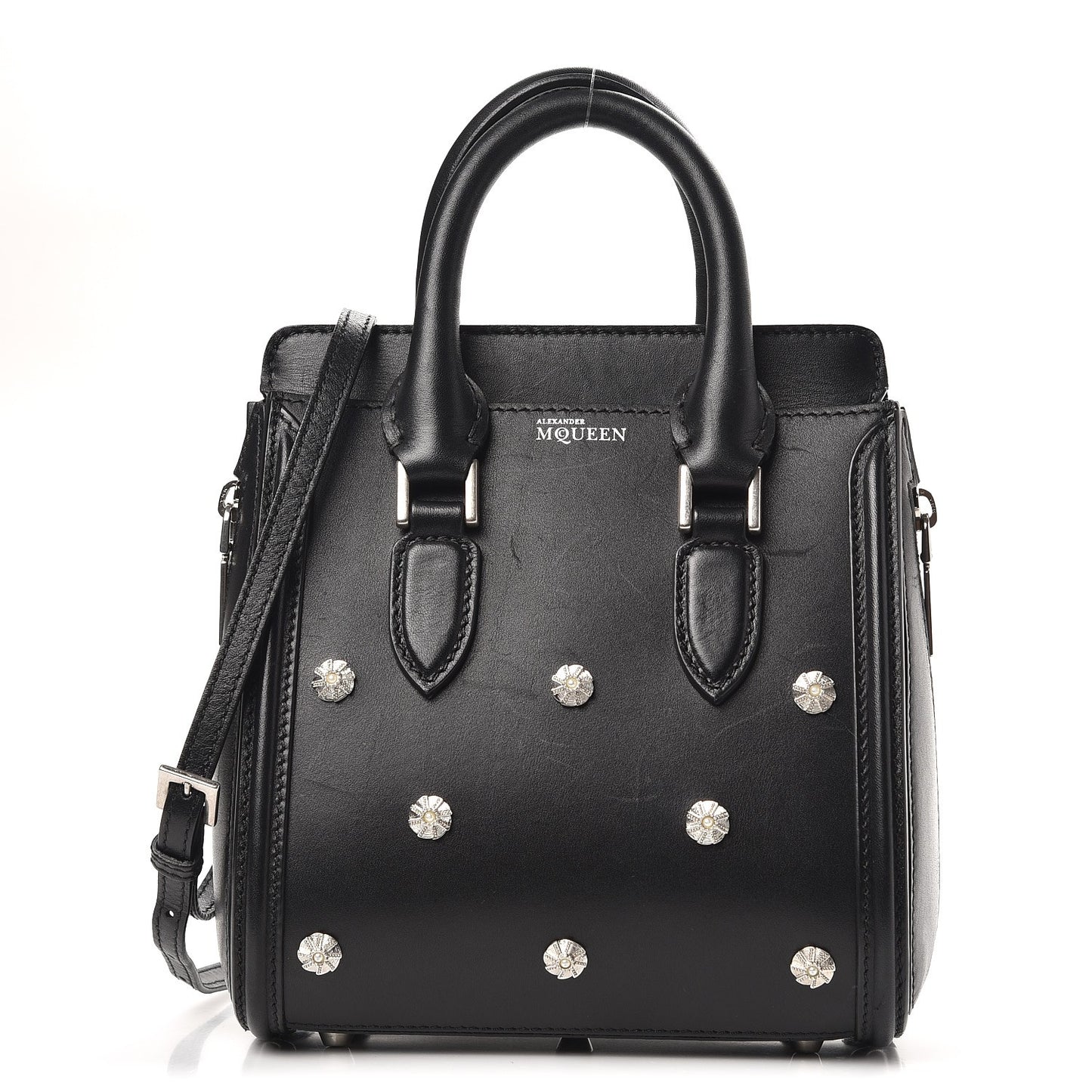 Calfskin Pearl Embellished Mini Heroine Black