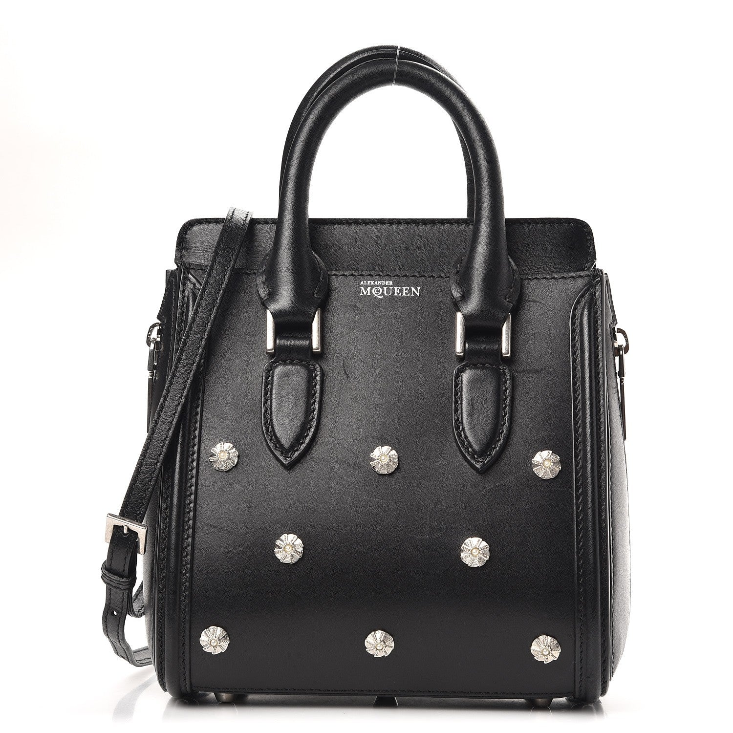 Alexander McQueen Calfskin Pearl Embellished Mini Heroine Black 1 of 9