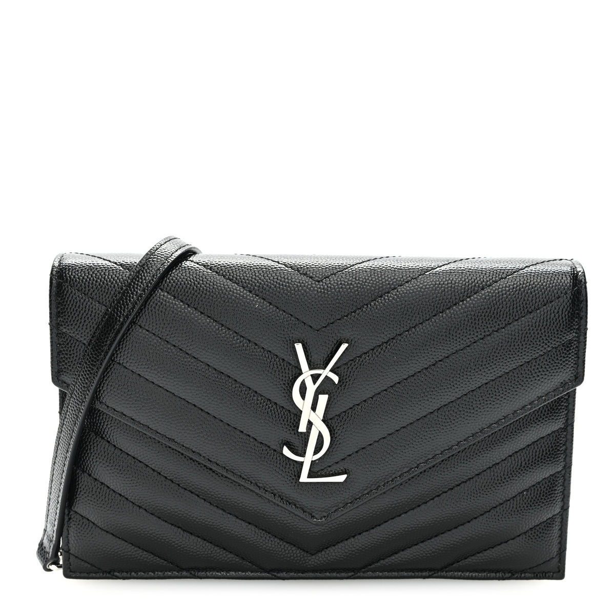 Saint Laurent Grain De Poudre Matelasse Chevron Monogram Envelope Chain Wallet Black 1 of 10