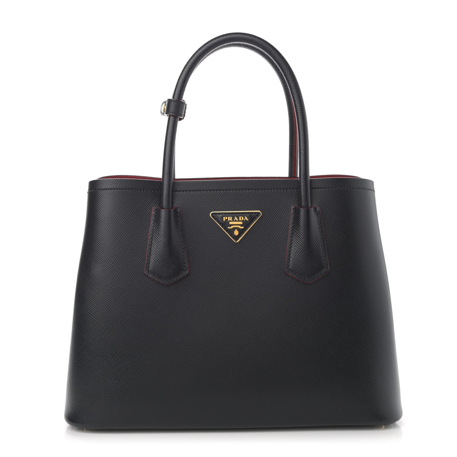 Prada Saffiano Cuir Small Double Bag Black Fuoco 1 of 10
