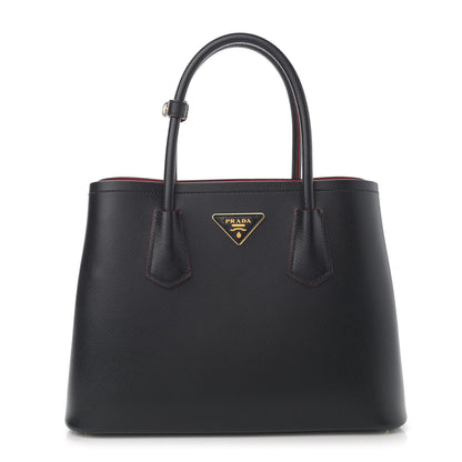 Prada Saffiano Cuir Small Double Bag Black Fuoco 1 of 10