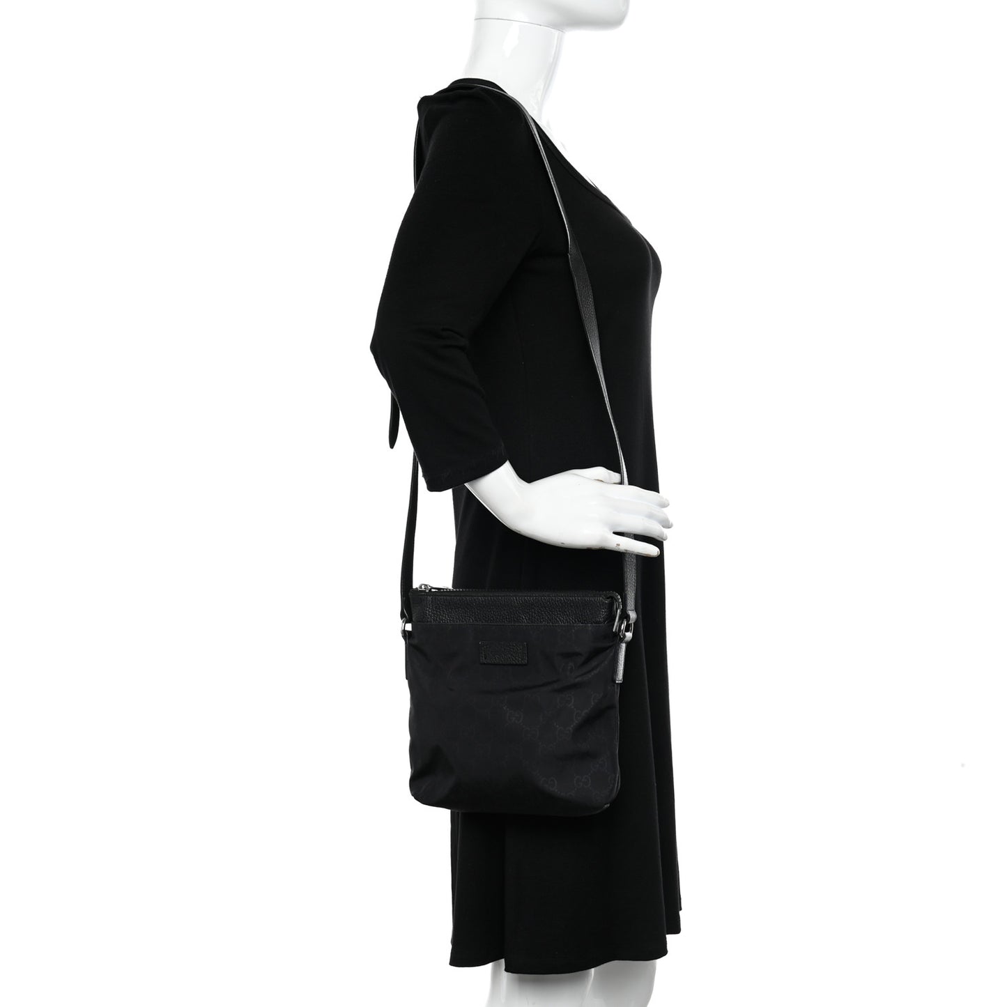 Nylon Monogram Dollar Calfskin Small Flat Messenger Bag Black
