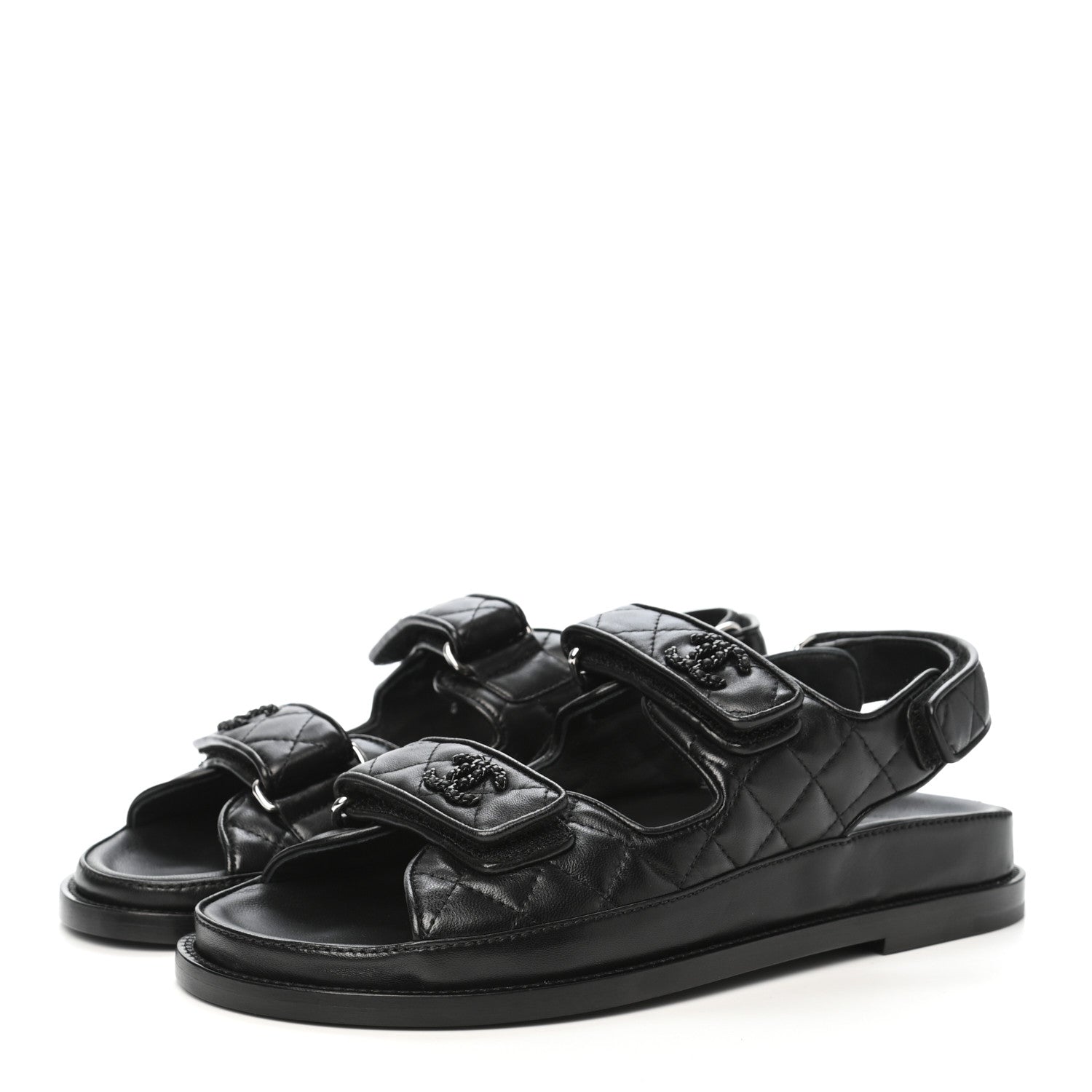 Chanel Lambskin Velcro Dad Sandals 38 Black 3 of 8